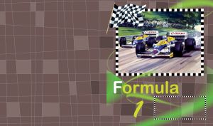 Formula One cars on the race circuit in front of the public in a checker frame