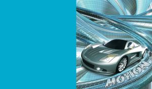 Sports car - green grey coupe in motion on an abstract blue background with 3D tubes