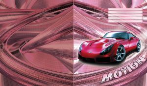 Sports car - red coupe in motion on an abstract pink background with 3D tubes