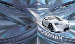Sports car - white coupe in motion on an abstract blue grey background with 3D tubes