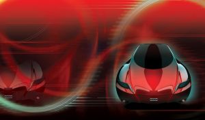Front view of the red luxury sports concept car on red and black background
