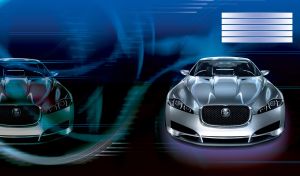 Front view of the grey metallic luxury premium class car on black and navy background