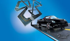 Winding road with a black cabriolet sport car