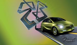 Winding road with a green hedge-back car