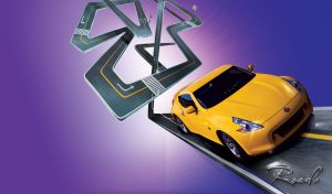 Winding road with a yellow sport coupe