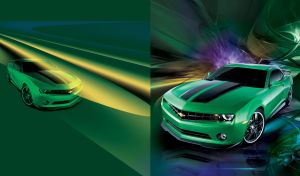 New sport green car with two hood stripes on a green background
