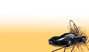 Black racing car on a yellow background