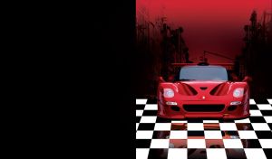 Racing Cars on Chessboard | Front views against night urban backdrop | black back