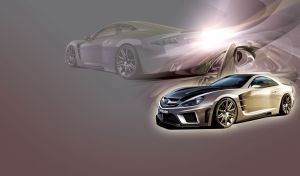 Grey Carlsson sports performance car with hazy plum color background.