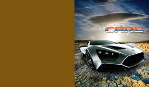 Steel luxury sportscar against scenic landscape in countryside at sundown