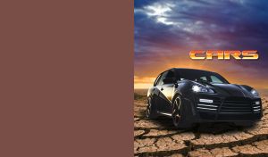 Black luxury SUV against scenic landscape in countryside at sundown