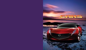 Red luxury sportscar against scenic landscape in countryside at sundown