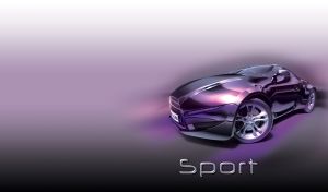Metallic purple sports car with a futuristic curved design on purple-gray gradient