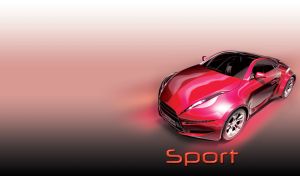 Metallic red sports coupe with a futuristic curved design on red-gray gradient