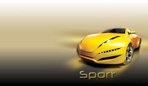 Metallic yellow sports coupe with a futuristic design on yellow-gray gradient
