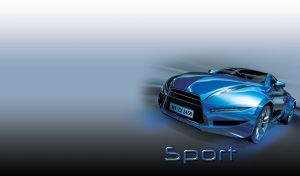 Metallic blue sports coupe with a futuristic design on blue-gray gradient