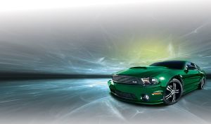 Emerald high performance coupe with black-tinted windows on green-grey gradient
