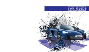 Three-quarter angle shot of glossy blue luxury on violet-blue abstract platform