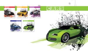 Three-quarter angle shot of matte green concept car on a green abstract platform