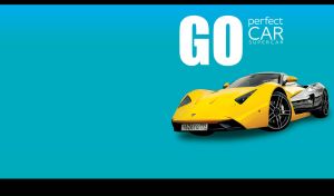 Yellow Marussia B1 supercar with chrome back part against a teal background