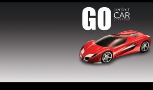 Red concept supercar with tinted windows against a black gradient