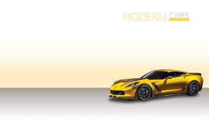 A golden yellow sports car on a grey and pastel yellow backdrop