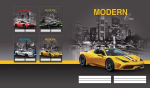 Yellow Ferrari Convertible against the monochromatic night cityscape