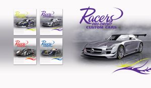 Metallic grey pro custom race car with black spoiler on pastel white vignette