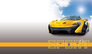 Black and yellow glossy concept super car on gray to white cloud gradient