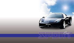 Black glossy concept super car on gray to white cloud gradient