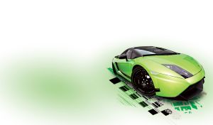 Metallic pastel lime sports roadster car on a pastel lime to white gradient