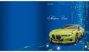 Lime green concept car on a blue background with high tech style pattern