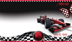 Red F1 sports car on black and white gradient with checkered pattern design