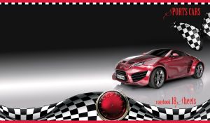 Cherry red hybrid car on black and white gradient with checkered pattern design