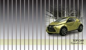 Olive electric urban hatchback with custom rims on a black-and-white cityscape