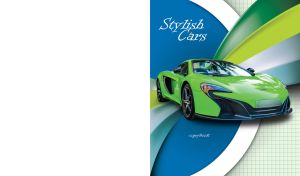 Stylish light green luxury car on semicircle pattern and checkered backdrop