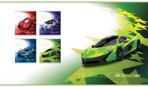 Coolest neon lime sports car on a starry track against green to white gradient
