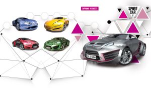 Metallic grey concept car on white with an abstract triangle pattern