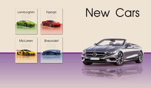 Metallic grey S-Class convertible on a split background in beige and purple colors