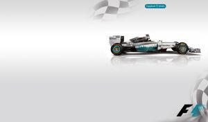 Sliver and white Formula 1 isolated on a gray-white backdrop with race flags