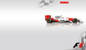 White and red Formula 1 isolated on a gray-white backdrop with race flags