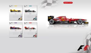 Maroon red and black Formula 1 isolated on a gray-white backdrop with race flags