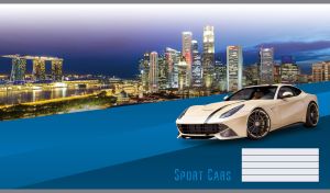 Vanilla white luxury car against the night city panorama and a blue backdrop