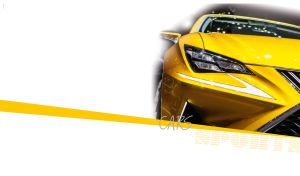 Three-quarter view of a yellow concept car set against a white backdrop and fire flames