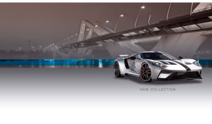 Silver chrome GT sports car at Sheikh Zayed Bridge in sepia tones