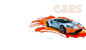 White and orange sports GT against an orange-red brush stroke pattern on white