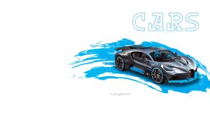 Matte gray-blue sports car against a light blue brush stroke pattern on white