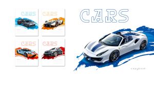 White and blue luxury sports car against a blue brush stroke pattern on white