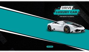 White mid-engine luxury sports car on a teal track on a black backdrop