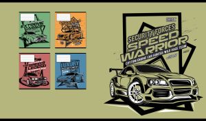 Poster-style retro speed warrior sports rally car vector illustration on olive